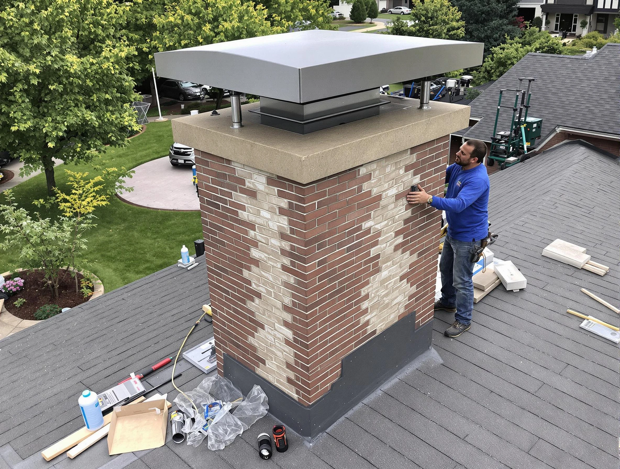 Gardendale Chimney Sweep team working on a custom chimney remodel in Gardendale, AL